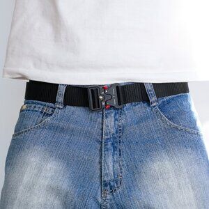 y2k tactical buckle black canvas belt — techwear street style